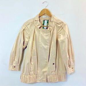 Badgley Mischka Tan Jacket with Golden Snaps & Zipper Size Small